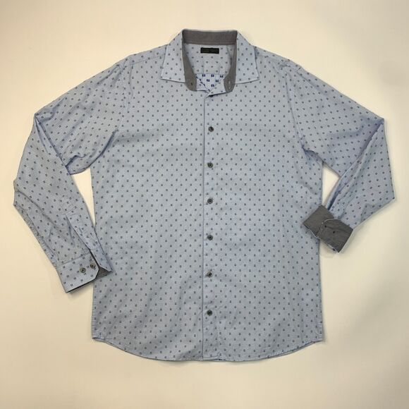 14th & Union Shirt Mens L Large TRIM Fit Sky Blue Cotton Flip Cuff Button Up - Picture 2 of 13